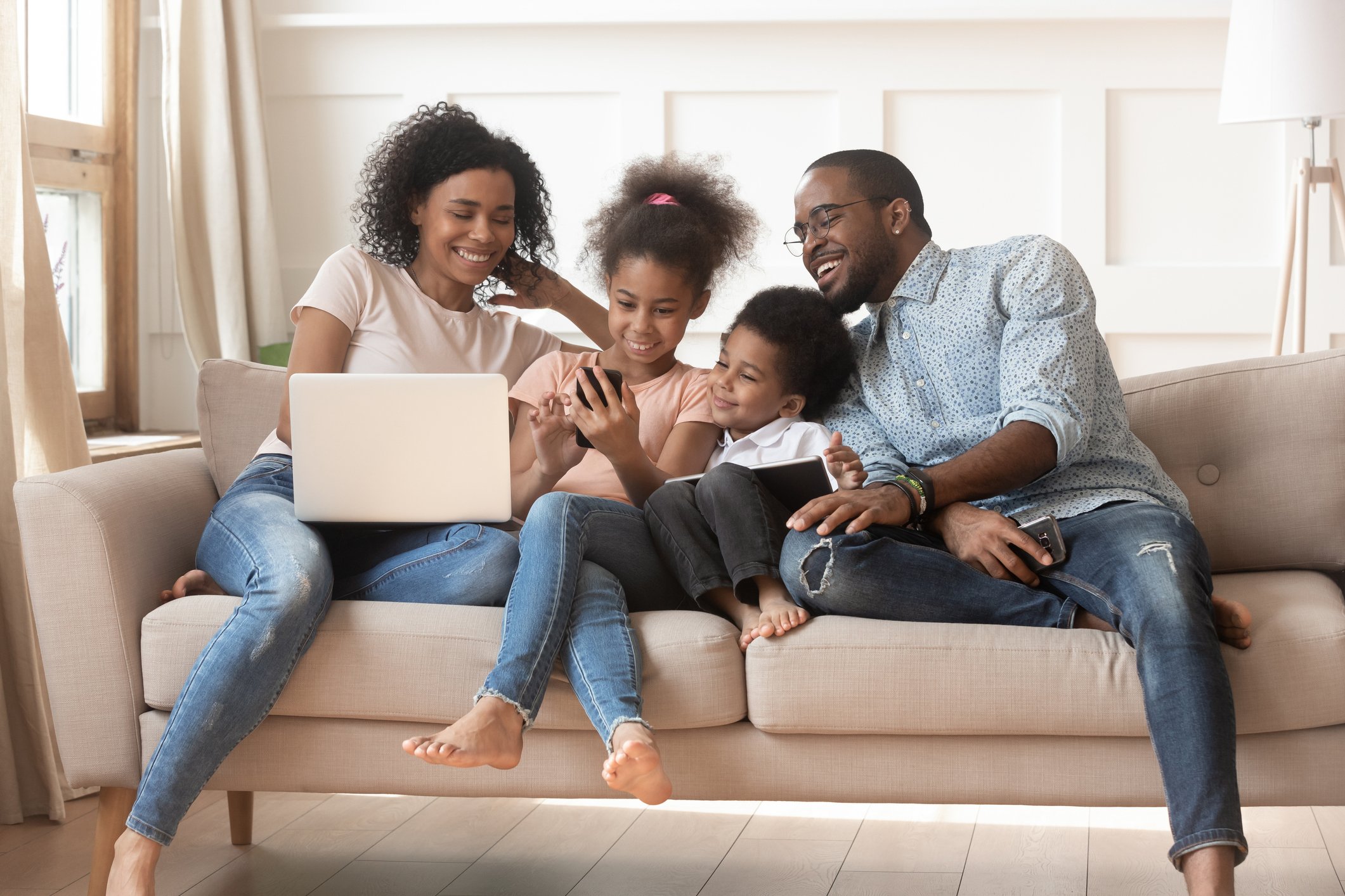 family sitting on the couch