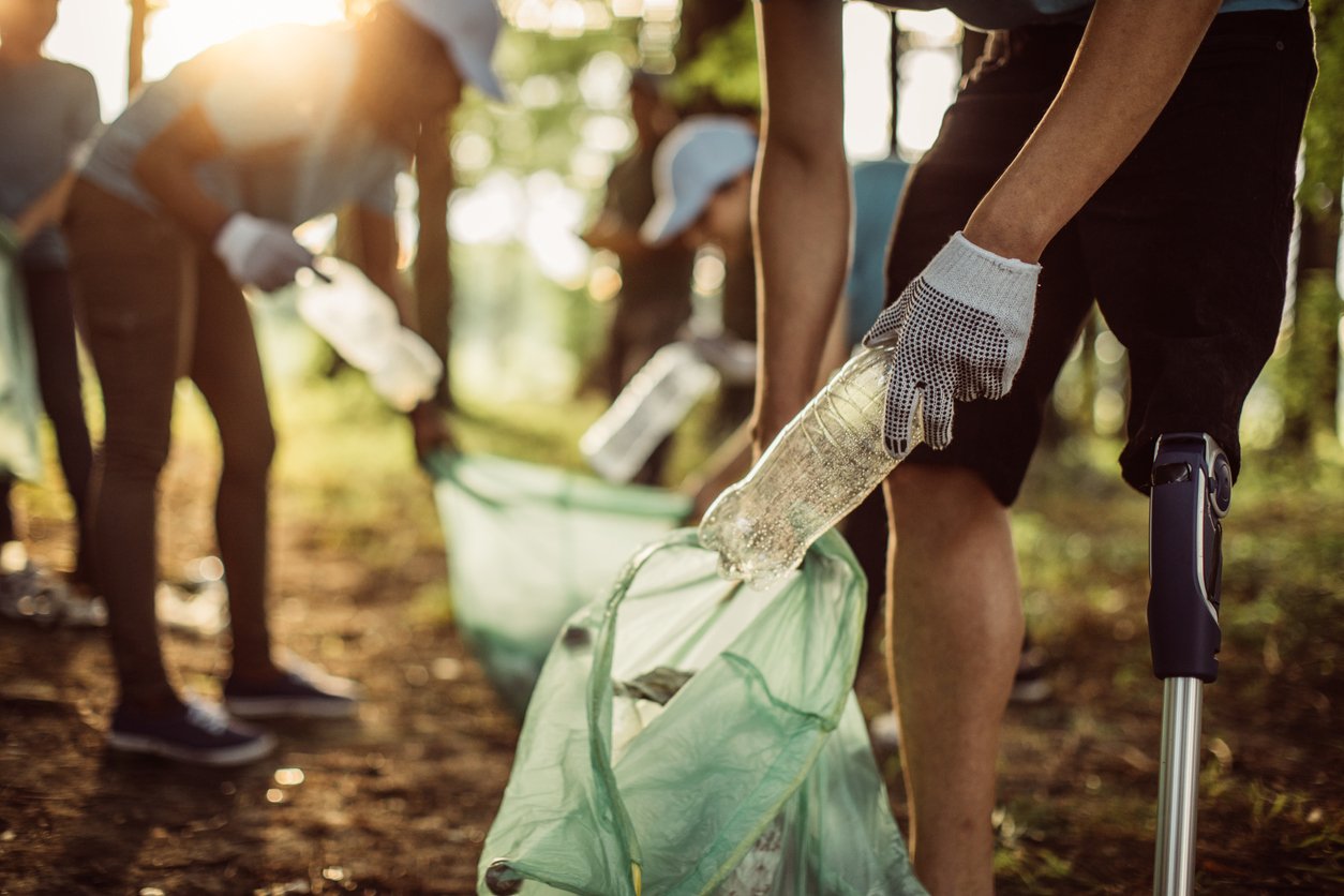 volunteers at a park clean up